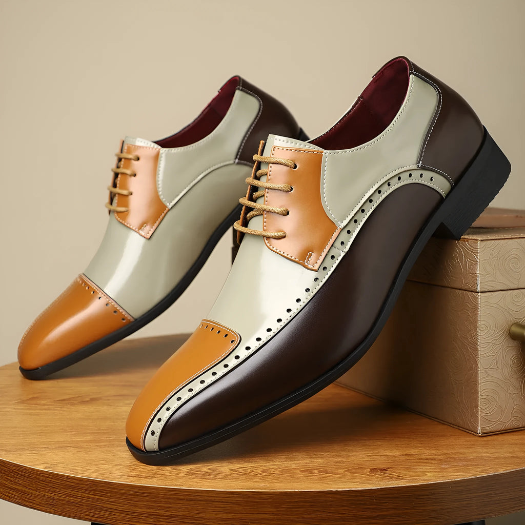 Men's black low-top leather shoes with a leather toe cap and stitching on a breathable PU upper with EVA sole.