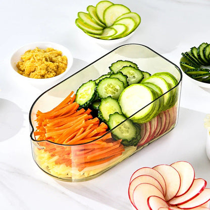 Multifunctional vegetable chopper with interchangeable stainless steel blades, water filtration port, and transparent body