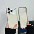 Liquid silicone magnetic charging phone case for iPhone with a dedicated AI button, shown in antique white colour.