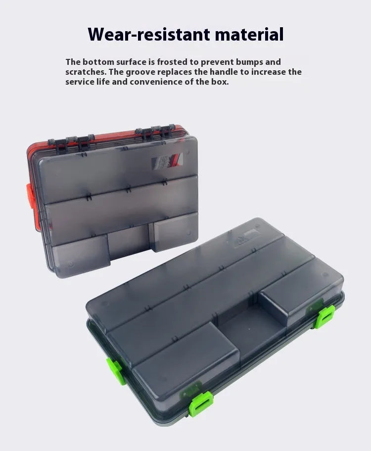 Luya fishing lure bait storage box in durable clear plastic, shown in blue, green, orange, and pink colour options.