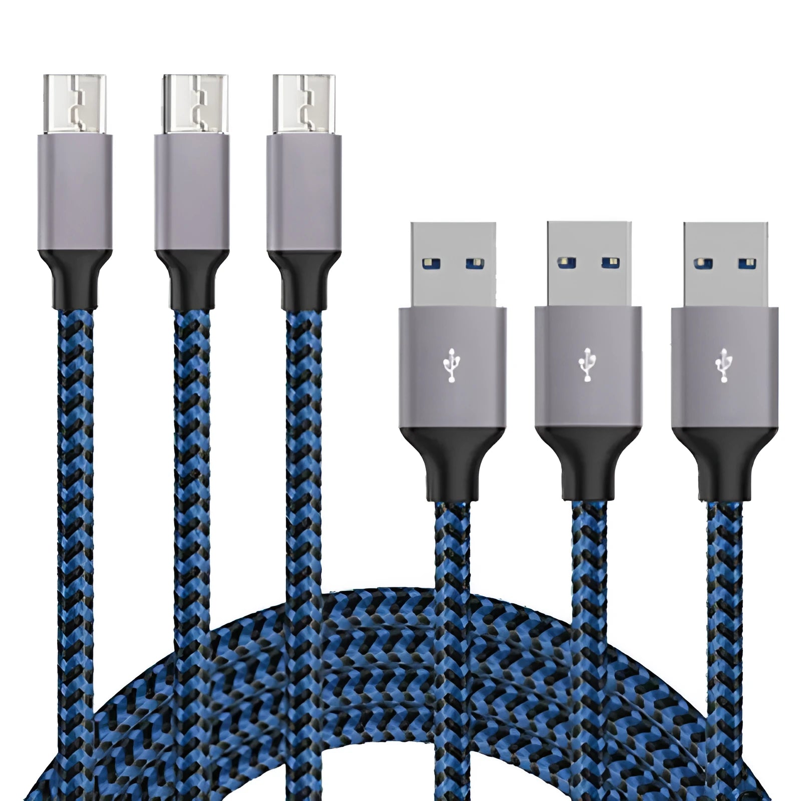 Braided micro USB charging cable for Android phones in multiple colours and lengths