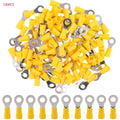 Yellow M6 ring wire crimp connectors, pack of 100, for electrical wiring terminals