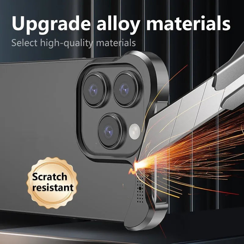 Translucent aluminium alloy phone case with laser finish in black, fitting iPhone 14 Pro