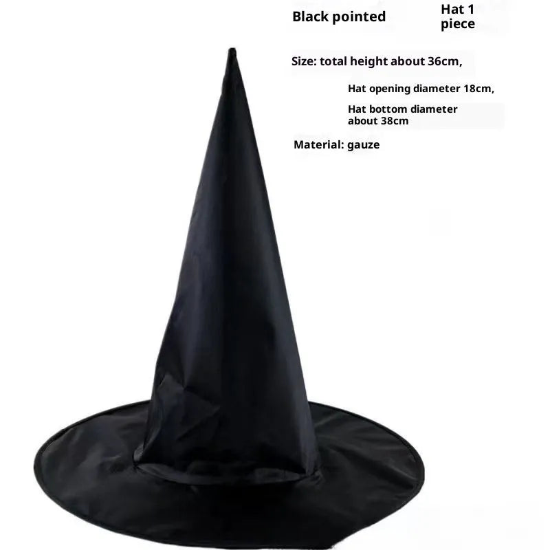 Pet wizard costume set with red cloak, pointed hat, glasses, and tie on a cat