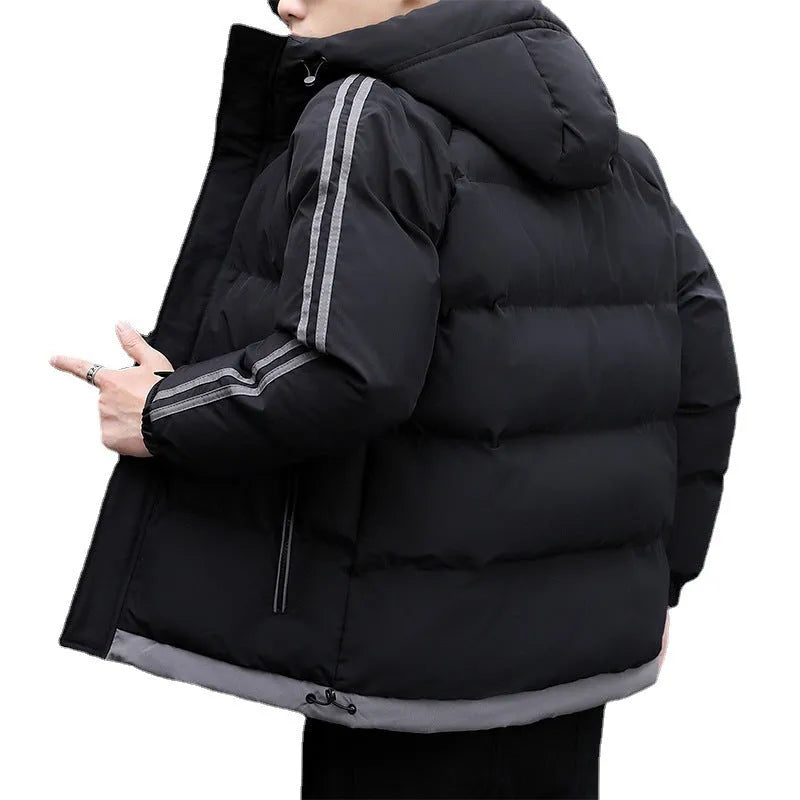 Men's loose padded down jacket in gray, green, black, khaki, or blue, sizes M to 5XL