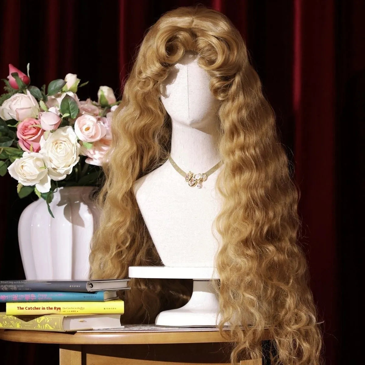 Long Lolita wig with French fluffy small curls in French Golden Brown, high temperature fibre style