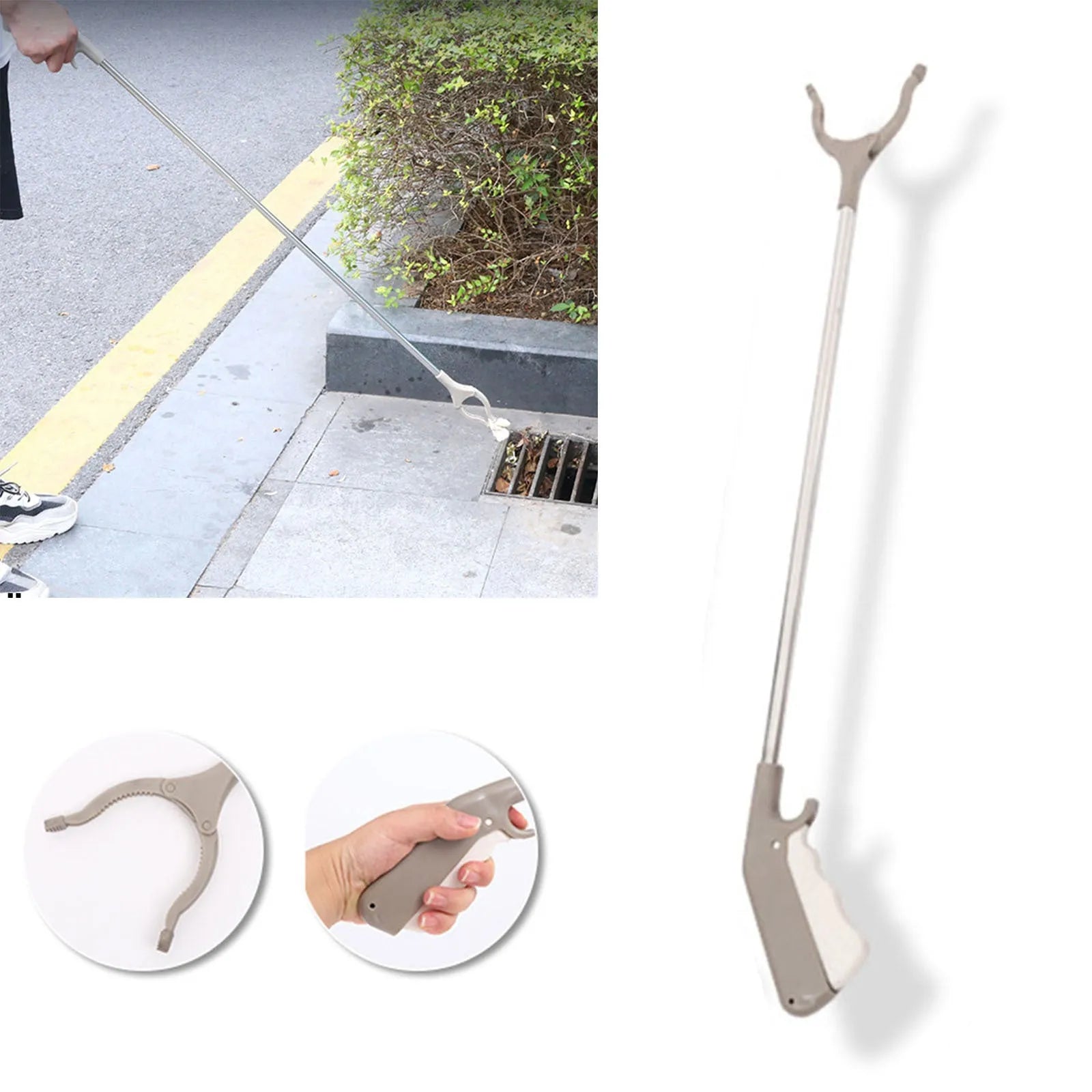 40cm stainless steel garbage picker with push-type handle for one-handed operation