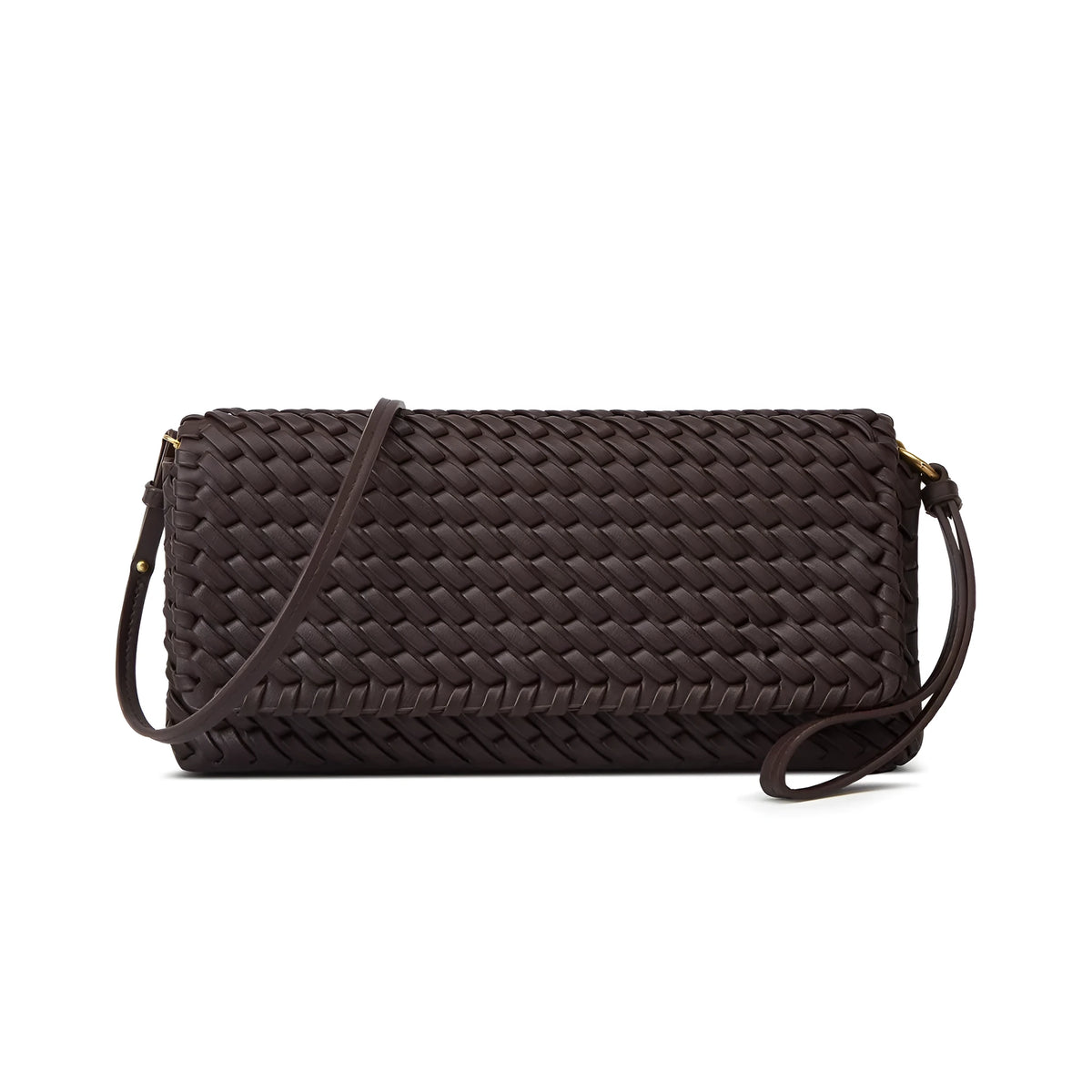 PU shoulder bag flap bag, horizontal square S size, single strap, weaving detail, black wine red milky white