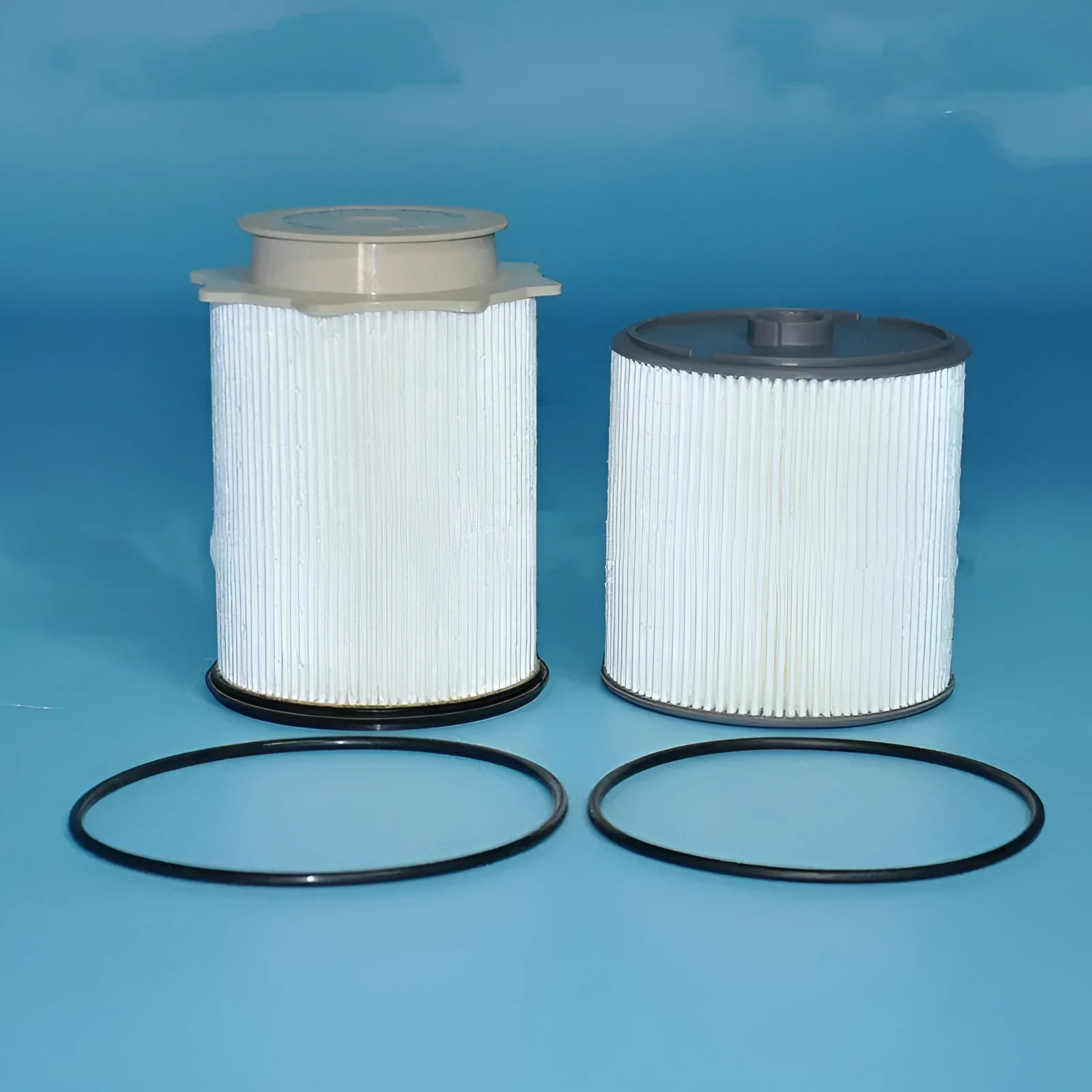 White diesel fuel filter kit for RAM 1500 to 5500 series trucks, showing filter housing and sealing ring.