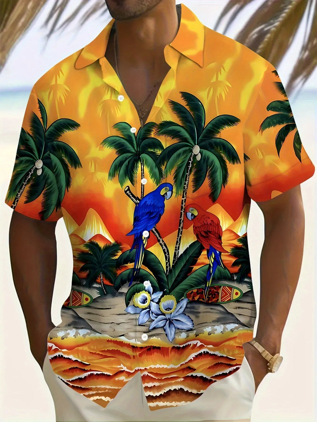 Men's 3D printed floral pattern short sleeve shirt in loose cardigan style