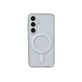 Transparent magnetic silicone phone case for Samsung Galaxy smartphones on a flat surface.