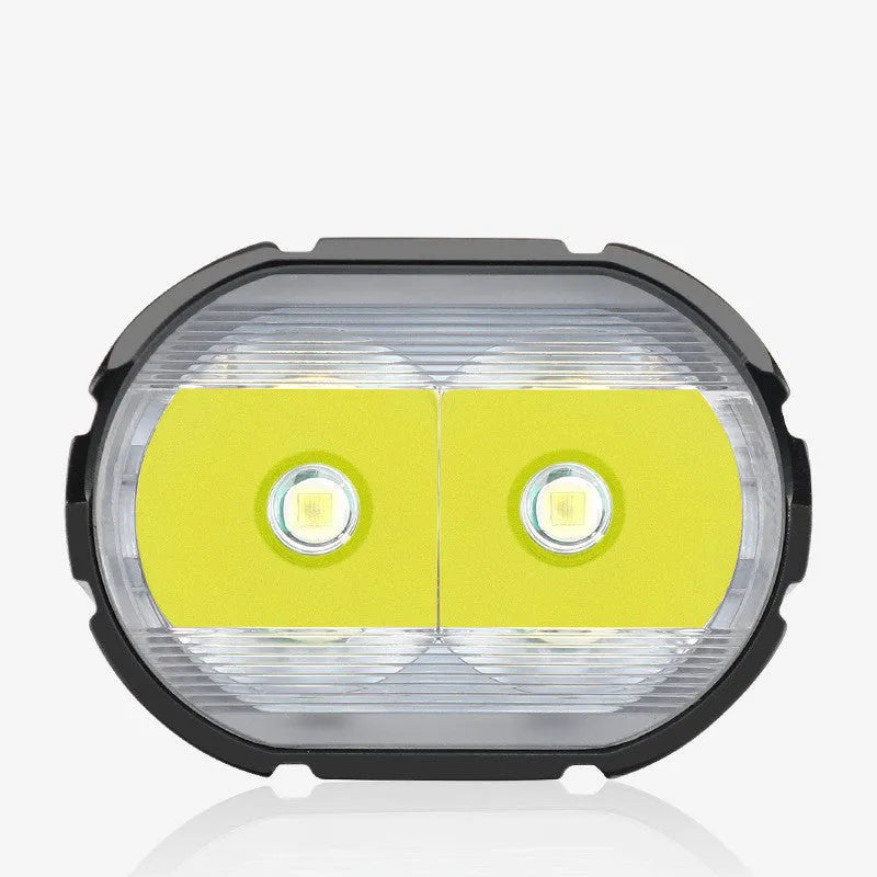 Black rechargeable bicycle light with aluminium alloy body, 1800 lumens, Type-C charging, and POM bracket.