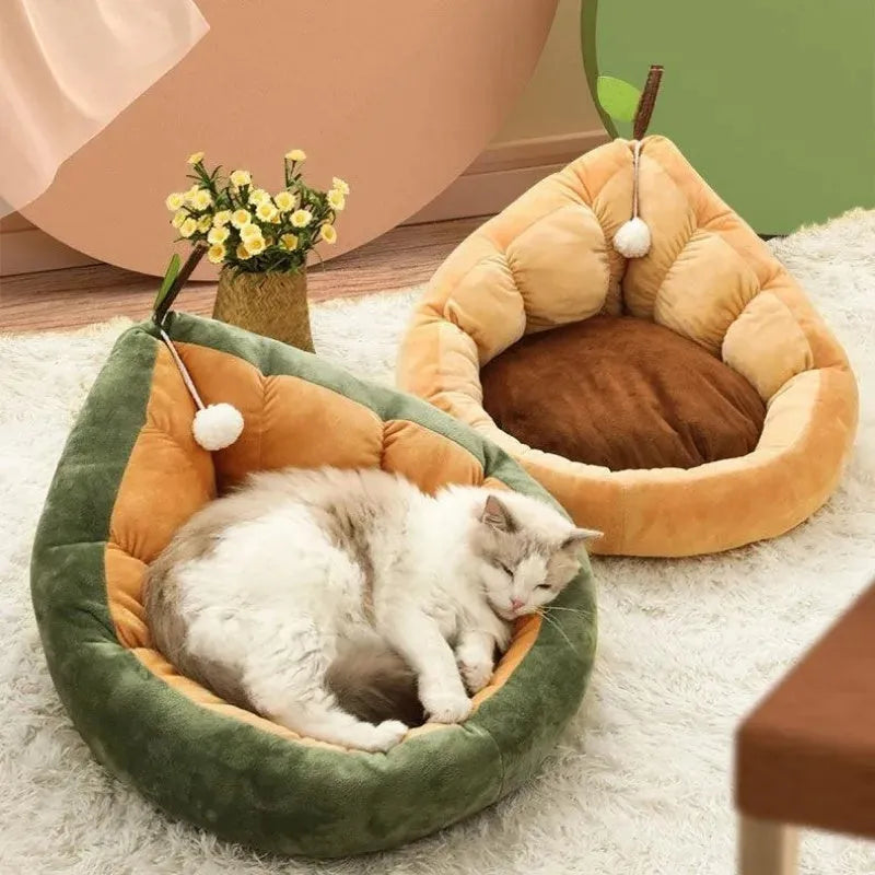 Soft cotton pet bed for cats and dogs in green colour, showing removable cover and padded interior.