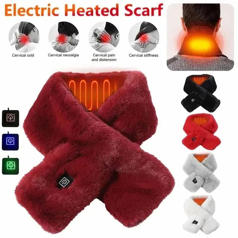 Cozy USB-powered heated neck scarf with three temperature control settings for comfortable warmth in cold weather