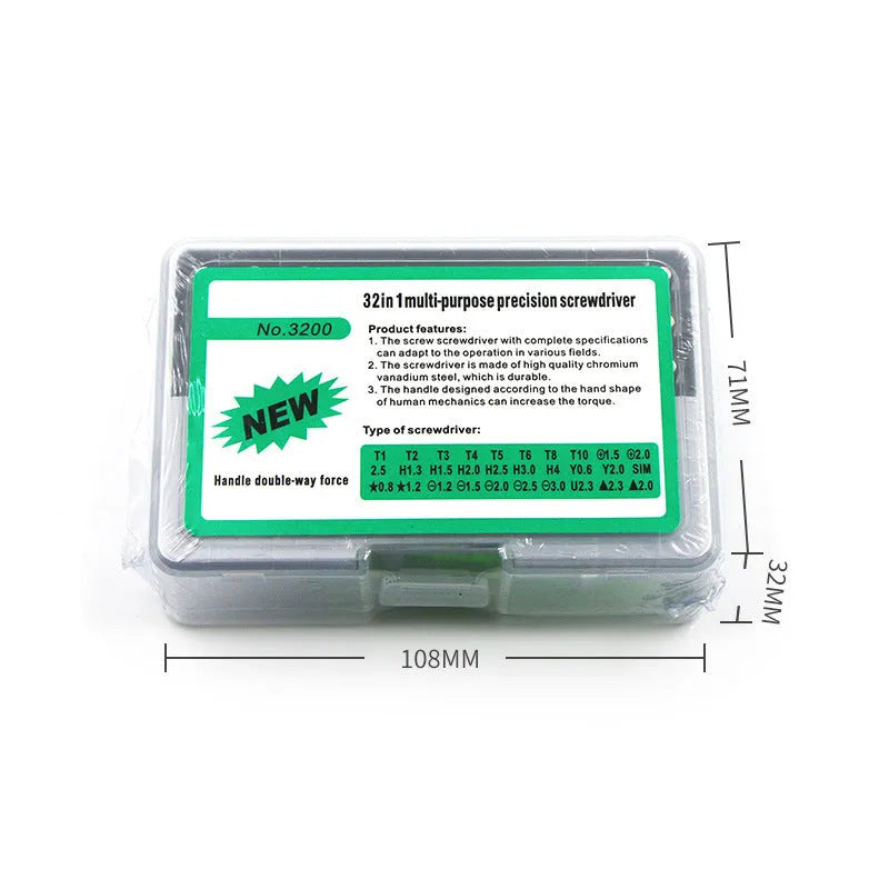 32-in-1 screwdriver set with bits for mobile phone and digital device repair