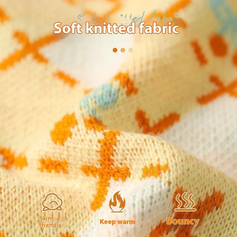 Orange cat sweater for autumn and winter wear, shown on a cat, with sizing options from S to XL.