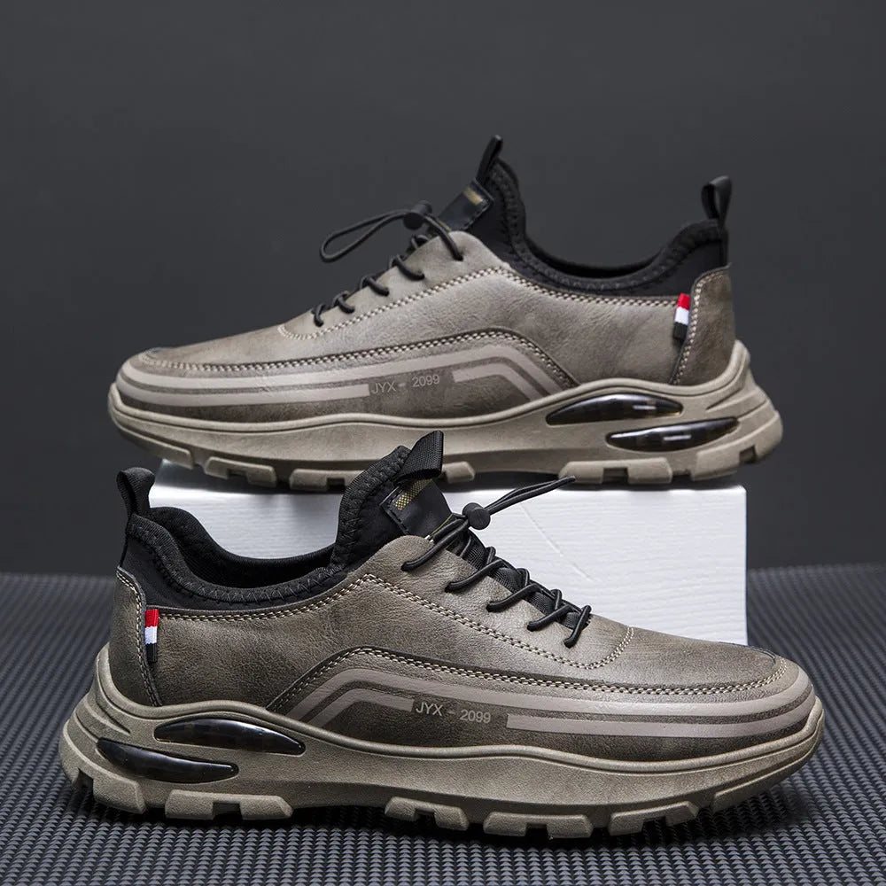 Men's black fleece-lined waterproof sneakers with a round toe and rubber sole on a white background.