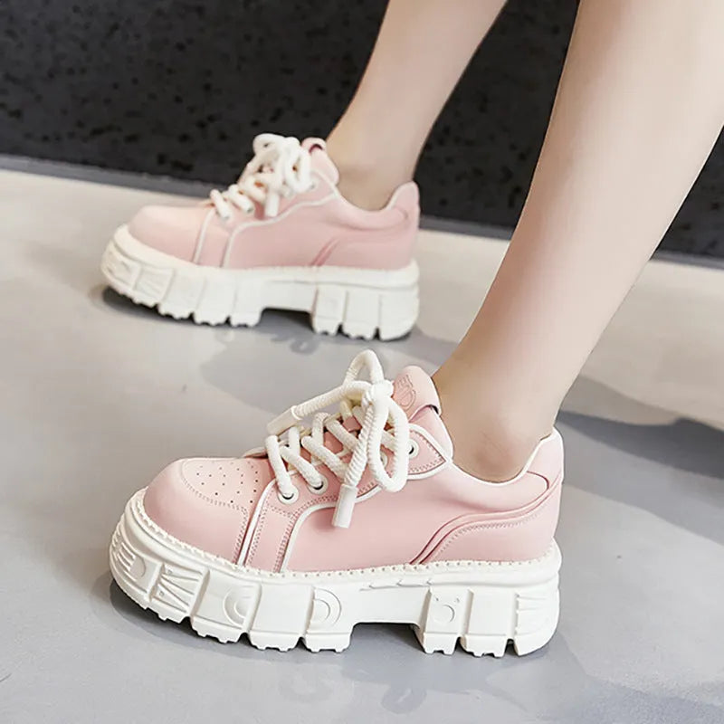 Women's leather casual shoes with height increase in beige and pink colour options