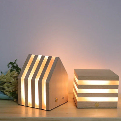 Cozy wooden night light with heart-shaped design, providing warm, inviting lighting for home decor