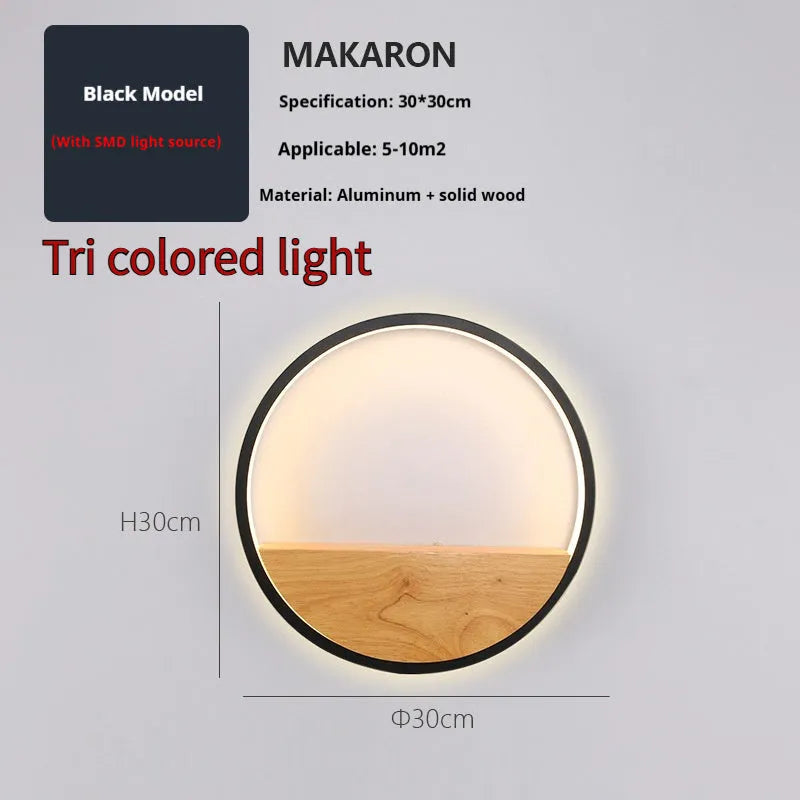 Modern LED wall lamp with acrylic shade in black finish, 200mm size, push-button switch, E14 base