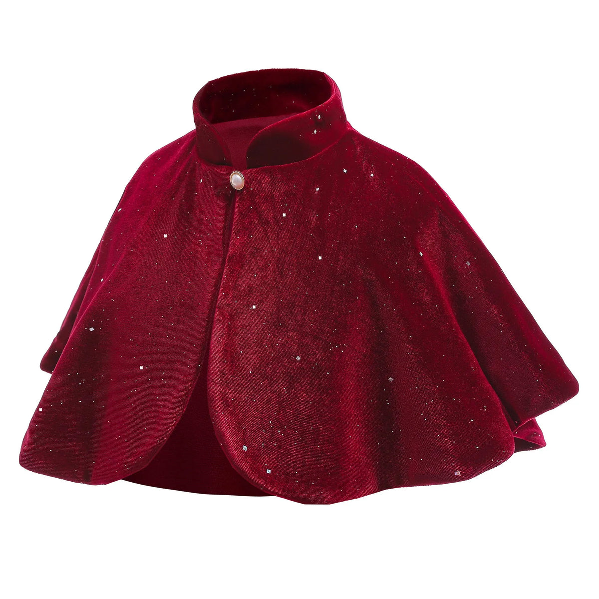 Girl's Red New Year Cape Cloak for Autumn and Winter Warmth Burgundy Cotton Blend Single Button Closure European Princess Style Suitable for Height 100cm to 150cm Solid Color Regular Thickness