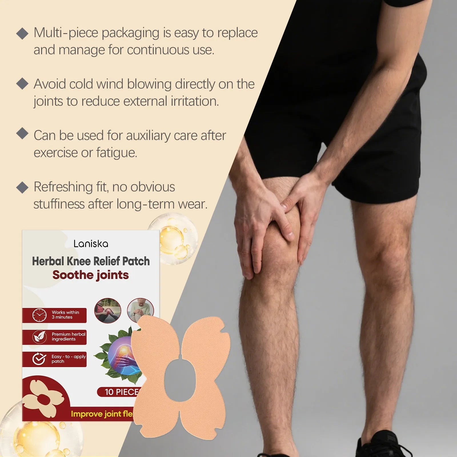 Open box showing ten LANISKA herbal moxa leaf and menthol joint care adhesive bandages.