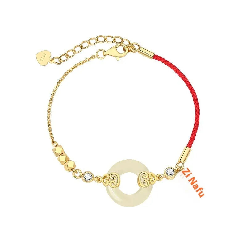 Hetian jade gourd bracelet with sterling silver Fu Lu necklace and earrings set