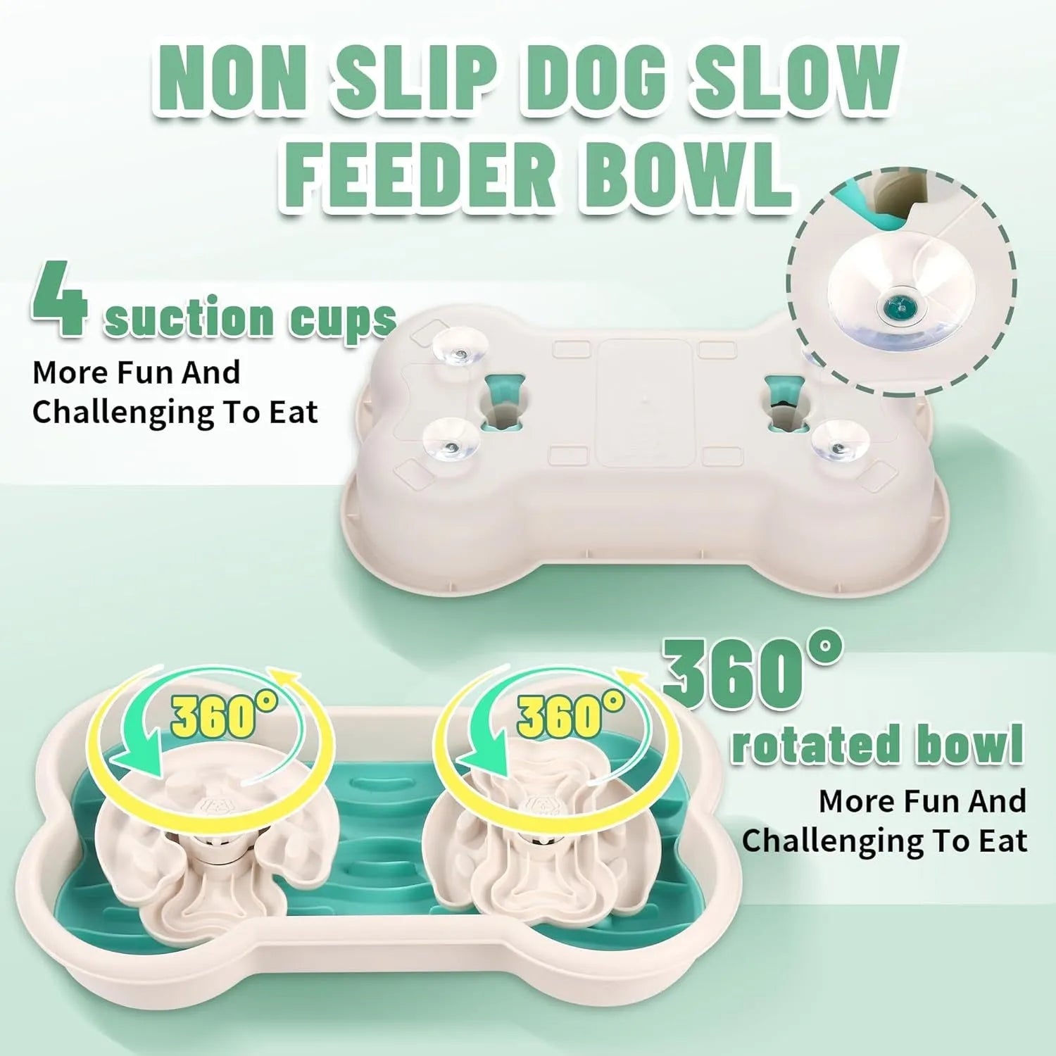 Green slow feeder dog bowl with three removable trays showing wave and groove patterns for large dogs.