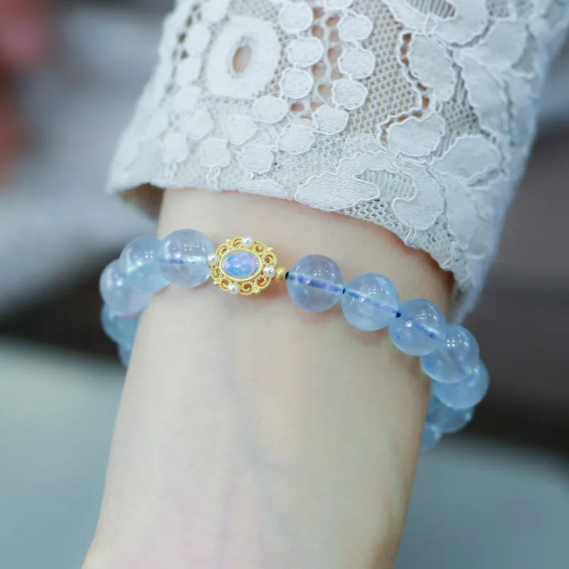 Chinese style DIY bracelet kit with aquamarine beads, pearl elements and Fengjiu design for jewellery making