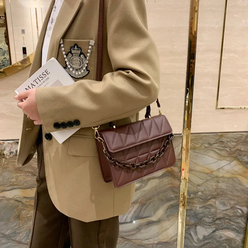 Casual simple small square PU messenger bag with shoulder strap in black colour option