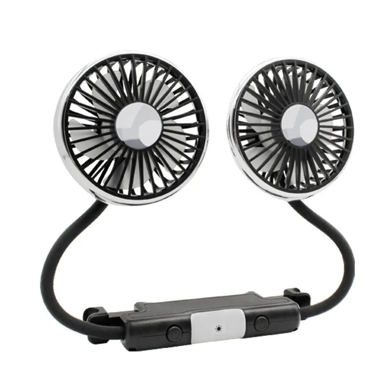 Black car double-headed hose seat fan with light, 10W, three speed settings