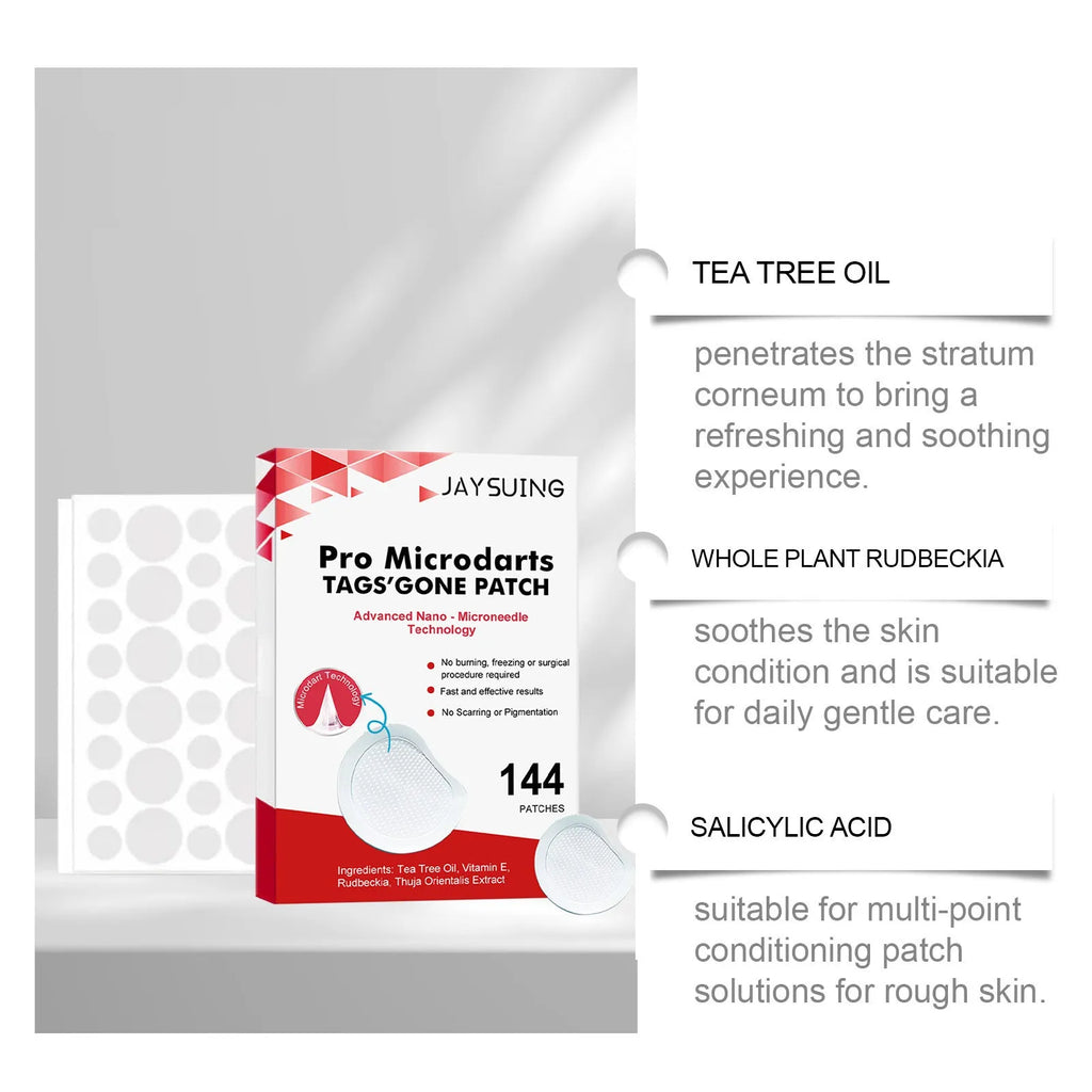 Micro needle wart removal care patches in adhesive bandage format with tea tree oil and vitamin E