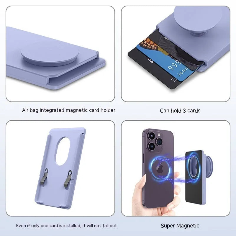 Minimalist magnetic desk phone holder for Apple iPhone in light purple colour.