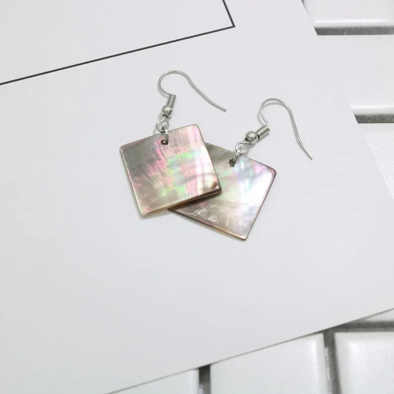 Natural shell geometric earrings in square panther and rectangular shell designs