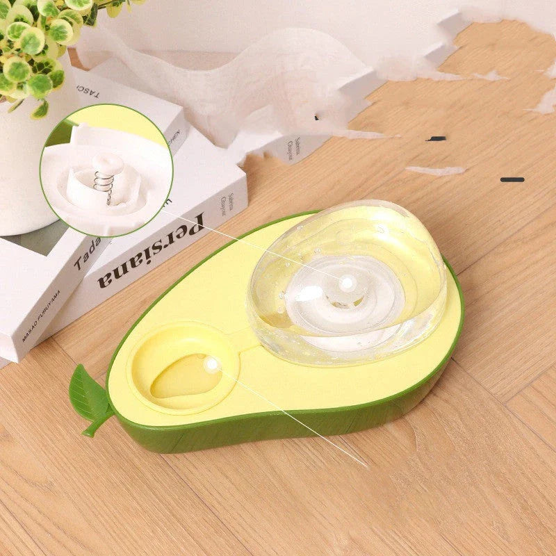 Avocado-shaped automatic pet food and water dispenser for cats and dogs with slow-feed feature and large water capacity