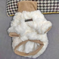 Creamy green turtleneck plush dog coat on a small dog, showing high collar design