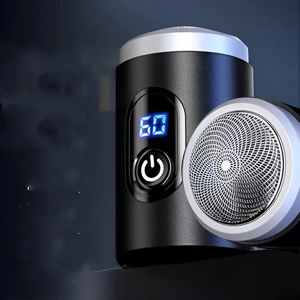 Black portable rechargeable shaver with USB charging cable and cleaning brush accessories