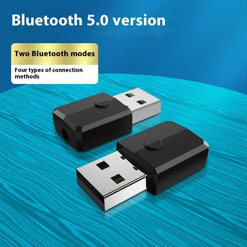 Black four-in-one USB Bluetooth transmitter receiver adapter with 3.5mm interface and data cable