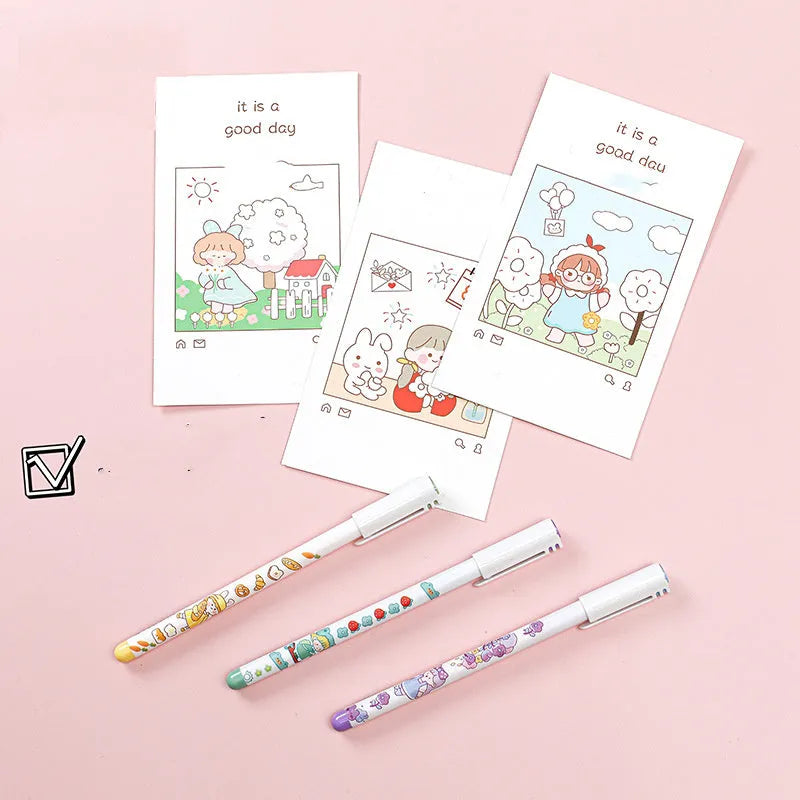 12-colour cartoon gel pen set with 0.5mm fine tips in a plastic body