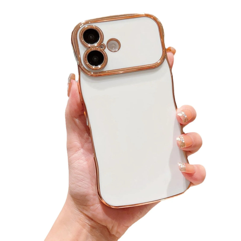 Electroplated wave pattern TPU phone case with large window back cover for iPhone
