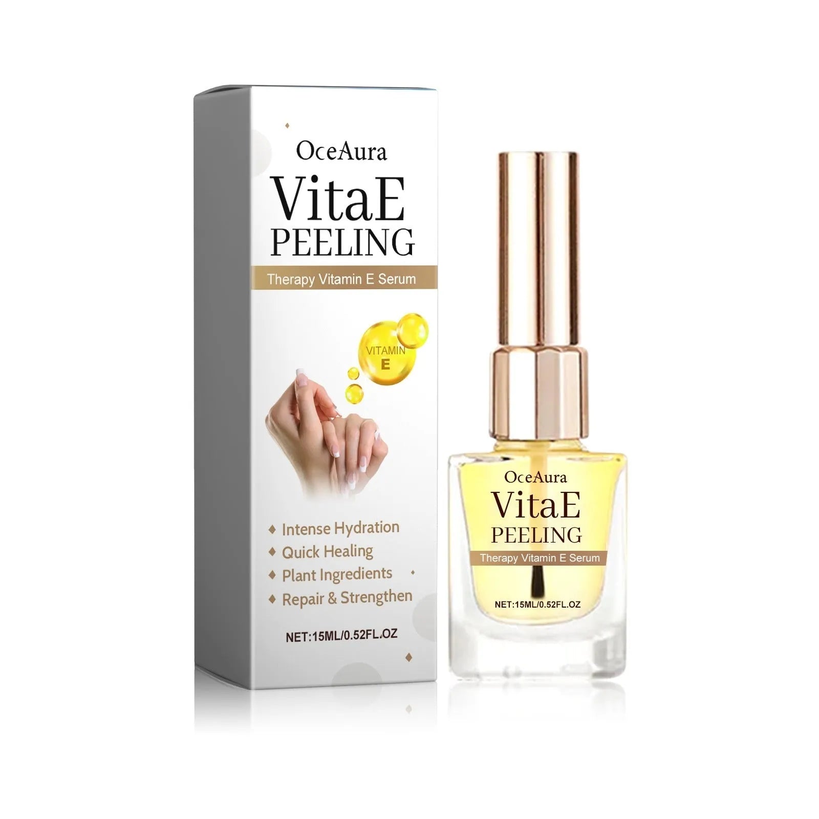 Nail anti-bite bitter nail water 15ml glass bottle with treatment solution and two nail files on white background