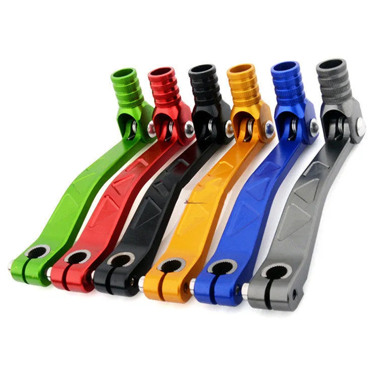 Green CNC aluminium universal gear shift lever on plain background