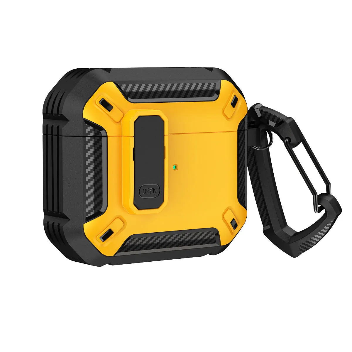 Two-tone plastic clamshell protective case for AirPods with hook clip attachment in multiple colour options