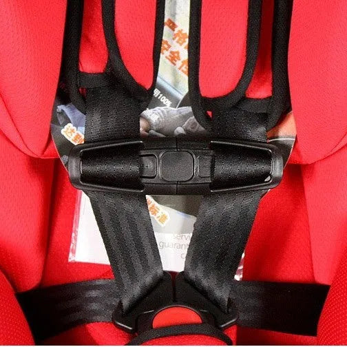 Black nylon seat belt clip for 5-point child car seat harness chest buckle.