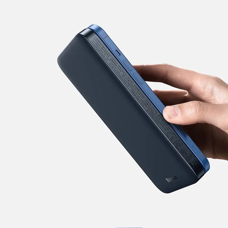 MagSafe magnetic wireless power bank with LCD display in blue or white colour options
