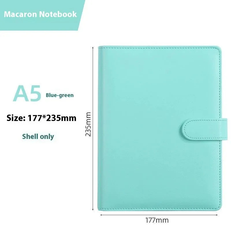 A5 PU leather loose-leaf binder zipper shell notebook cover in solid colour with closed zipper
