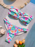 Sunken stripe printed split swimsuit for women in colour RT6117 high elasticity quick-drying briefs