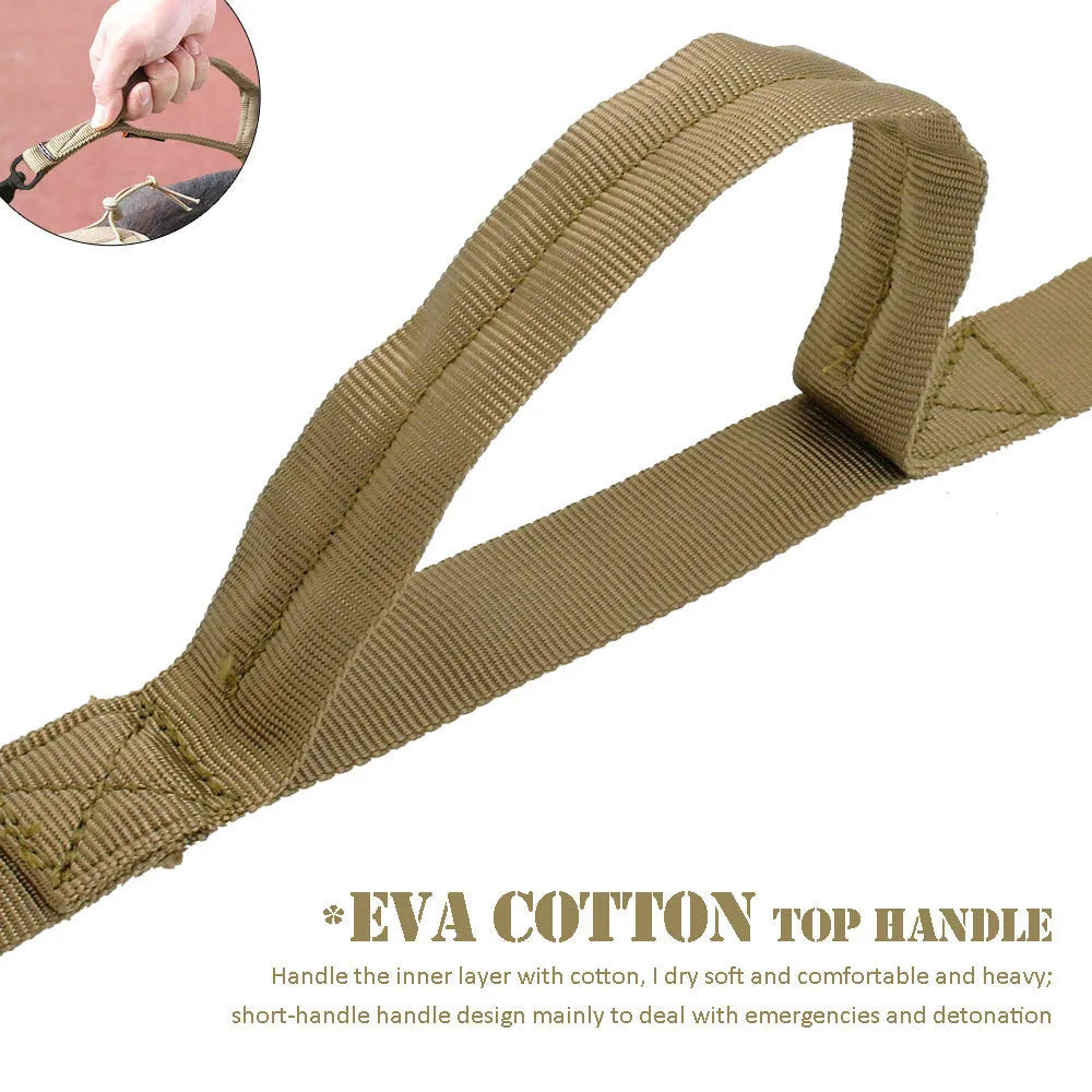 Tactical dog leash and matching collar in heavy-duty nylon with reflective stitching, available in four colour options for medium to large dogs