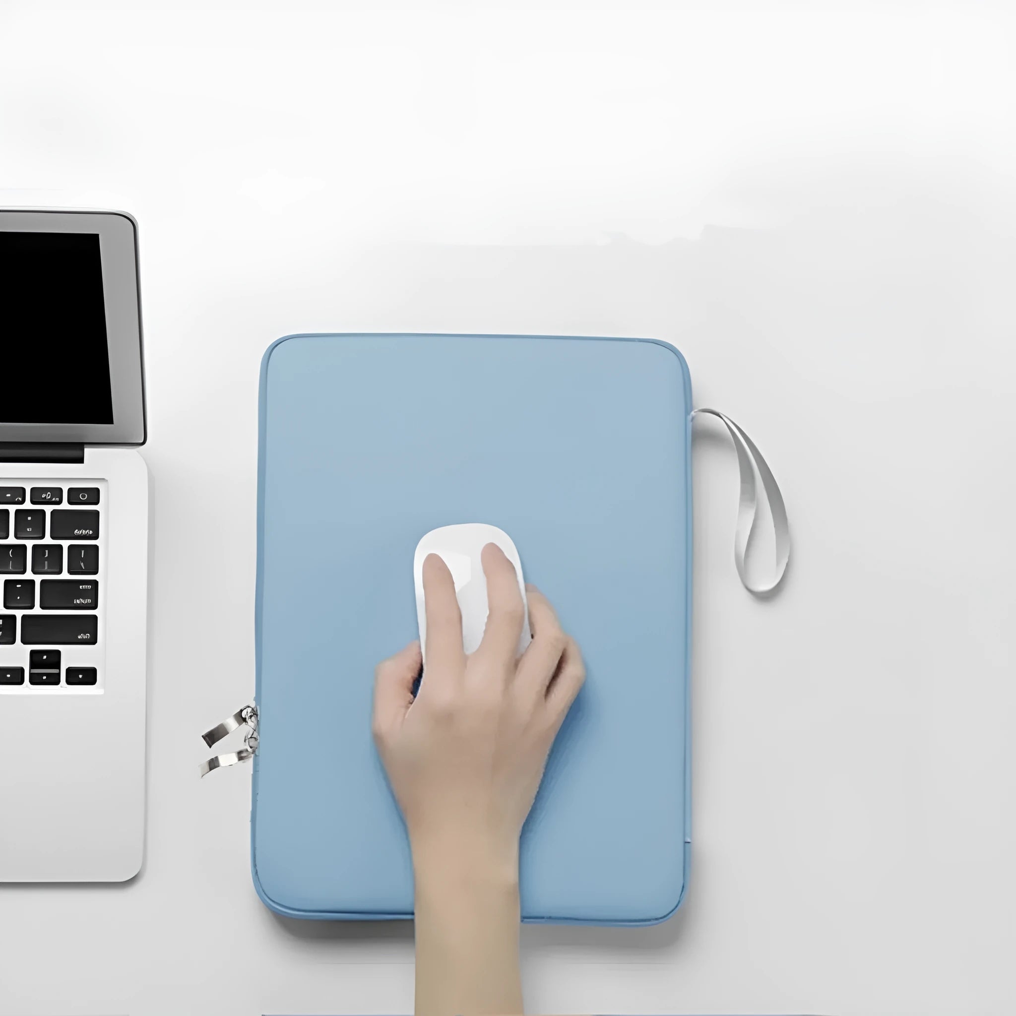 Imitation leather tablet protective case in light grey, shown with a tablet inserted.
