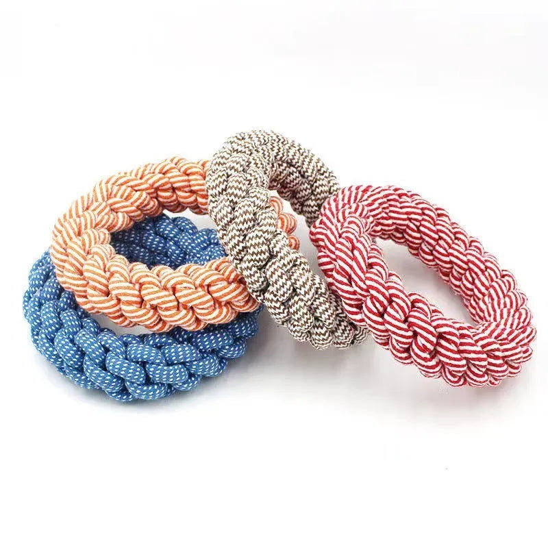 18cm cotton braided ring dog chew toy with knotted texture
